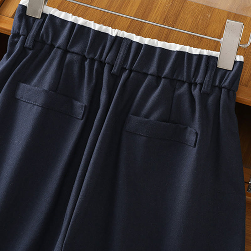 Casual Hollow Lace Waistband Design Women's Cotton Linen Wide Leg Pants With Pockets - Image 5