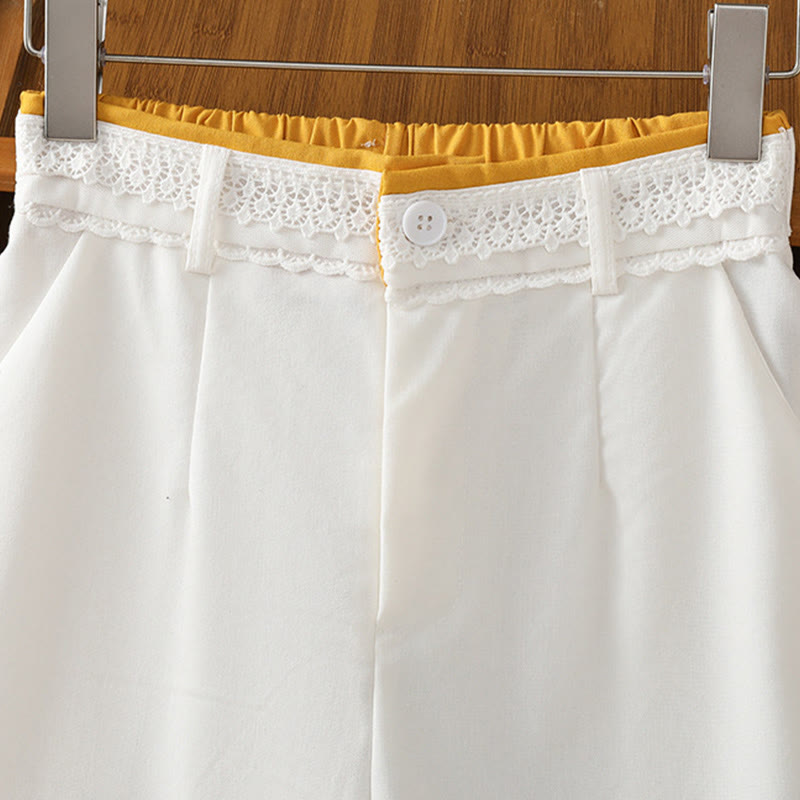 Casual Hollow Lace Waistband Design Women's Cotton Linen Wide Leg Pants With Pockets - Image 30