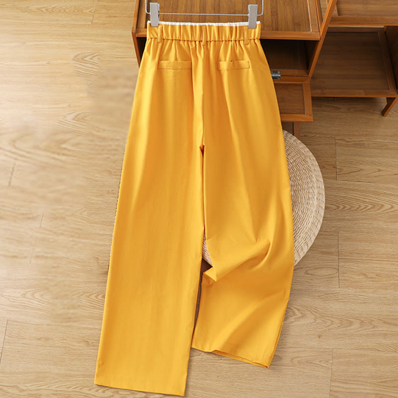 Casual Hollow Lace Waistband Design Women's Cotton Linen Wide Leg Pants With Pockets - Image 15