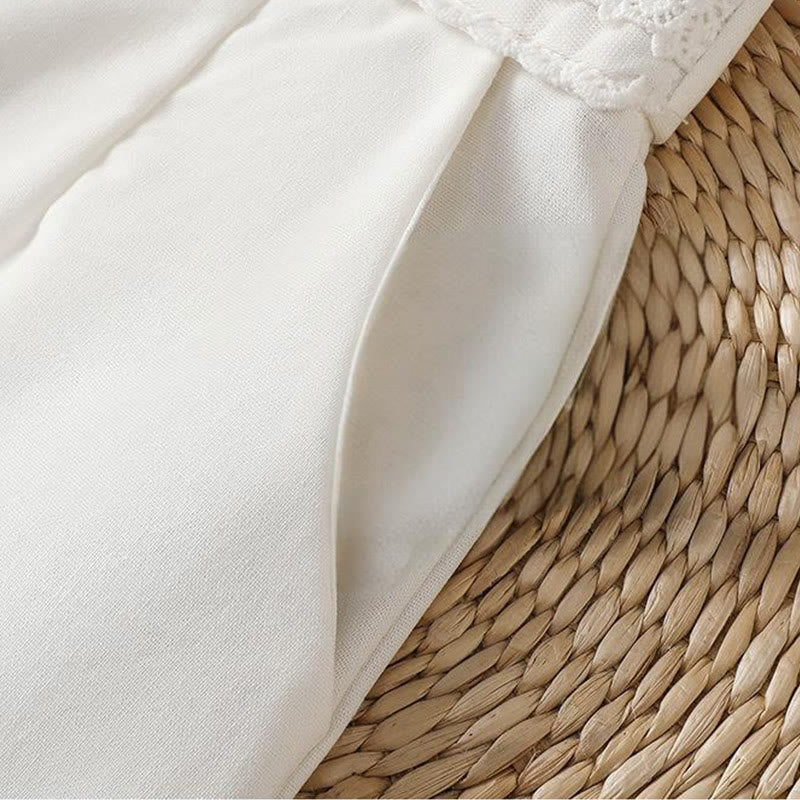 Casual Hollow Lace Waistband Design Women's Cotton Linen Wide Leg Pants With Pockets - Image 36