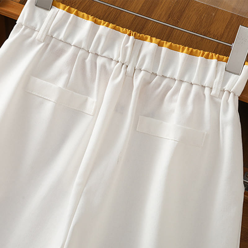 Casual Hollow Lace Waistband Design Women's Cotton Linen Wide Leg Pants With Pockets - Image 32