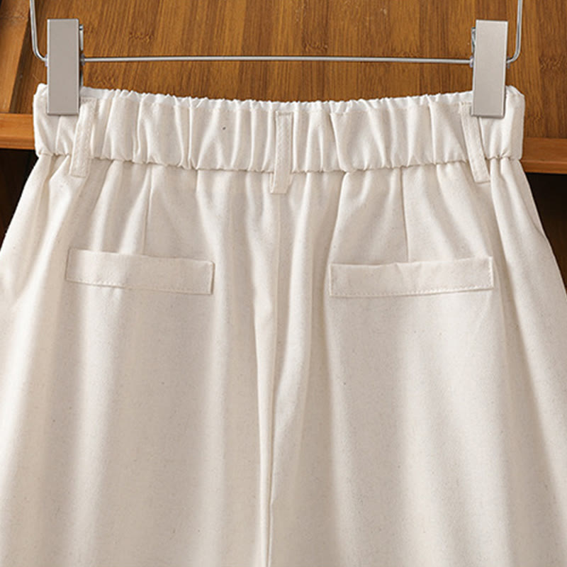 Casual Hollow Lace Waistband Design Women's Cotton Linen Wide Leg Pants With Pockets - Image 11