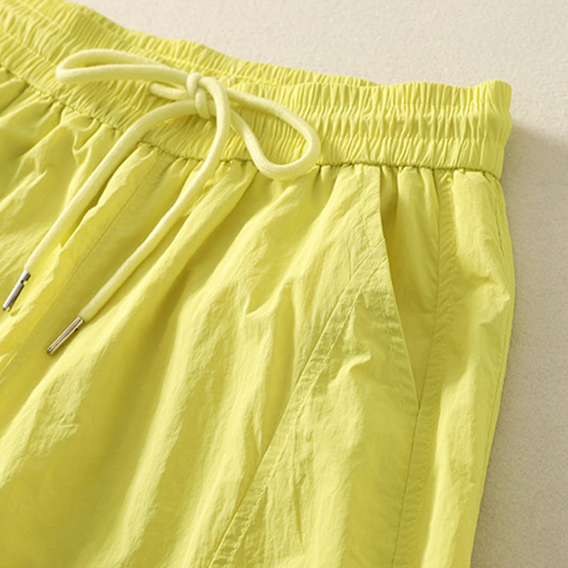 Summer Vintage Plain Drawstring Cuffed Women's Pants With Pockets - Image 29