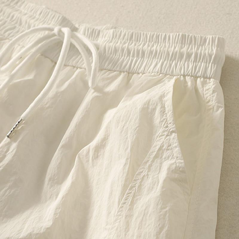 Summer Vintage Plain Drawstring Cuffed Women's Pants With Pockets - Image 9