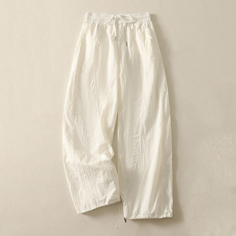 Summer Vintage Plain Drawstring Cuffed Women's Pants With Pockets - Image 6