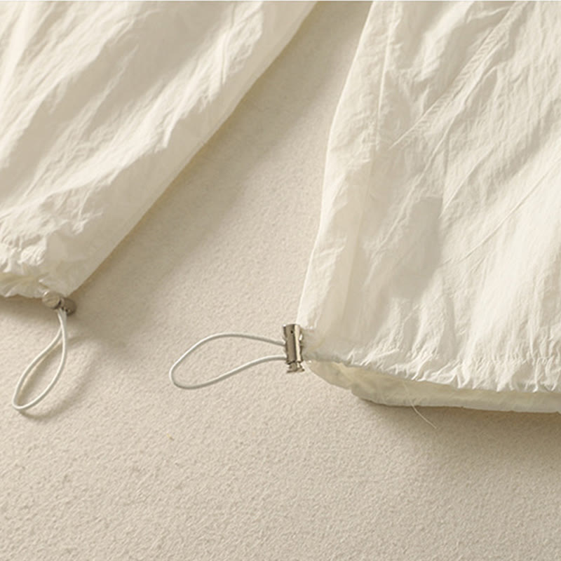 Summer Vintage Plain Drawstring Cuffed Women's Pants With Pockets - Image 12