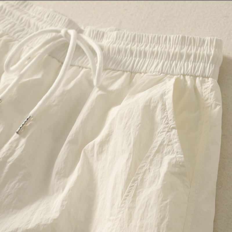 Summer Vintage Plain Drawstring Cuffed Women's Pants With Pockets - Image 11