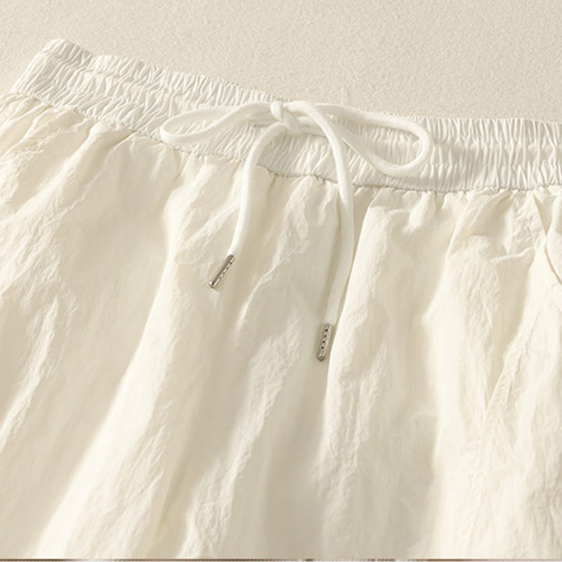 Summer Vintage Plain Drawstring Cuffed Women's Pants With Pockets - Image 10
