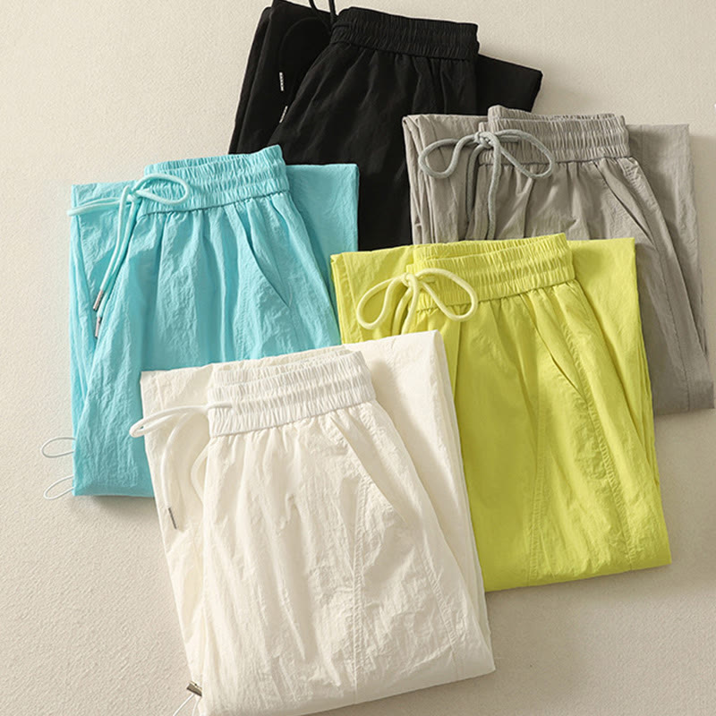 Summer Vintage Plain Drawstring Cuffed Women's Pants With Pockets - Image 33