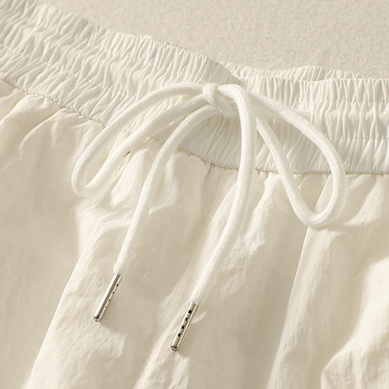 Summer Vintage Plain Drawstring Cuffed Women's Pants With Pockets - Image 8