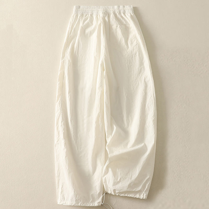 Summer Vintage Plain Drawstring Cuffed Women's Pants With Pockets - Image 7