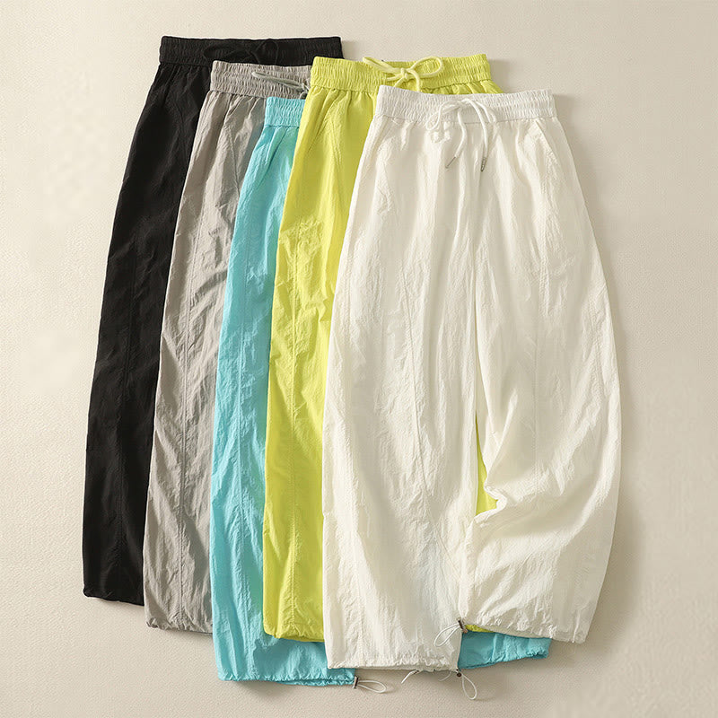 Summer Vintage Plain Drawstring Cuffed Women's Pants With Pockets - Image 34