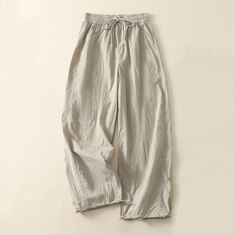 Summer Vintage Plain Drawstring Cuffed Women's Pants With Pockets