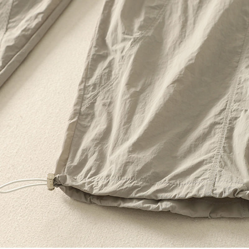 Summer Vintage Plain Drawstring Cuffed Women's Pants With Pockets - Image 5