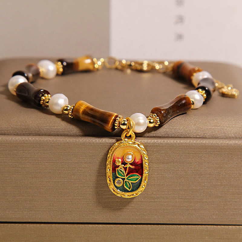 Natural Bamboo Tiger Eye Pearl Strength Bracelet