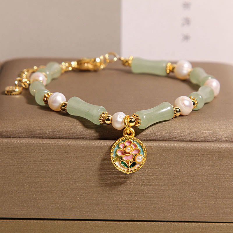 Natural Bamboo Flower Green Aventurine Pearl Balance Bracelet