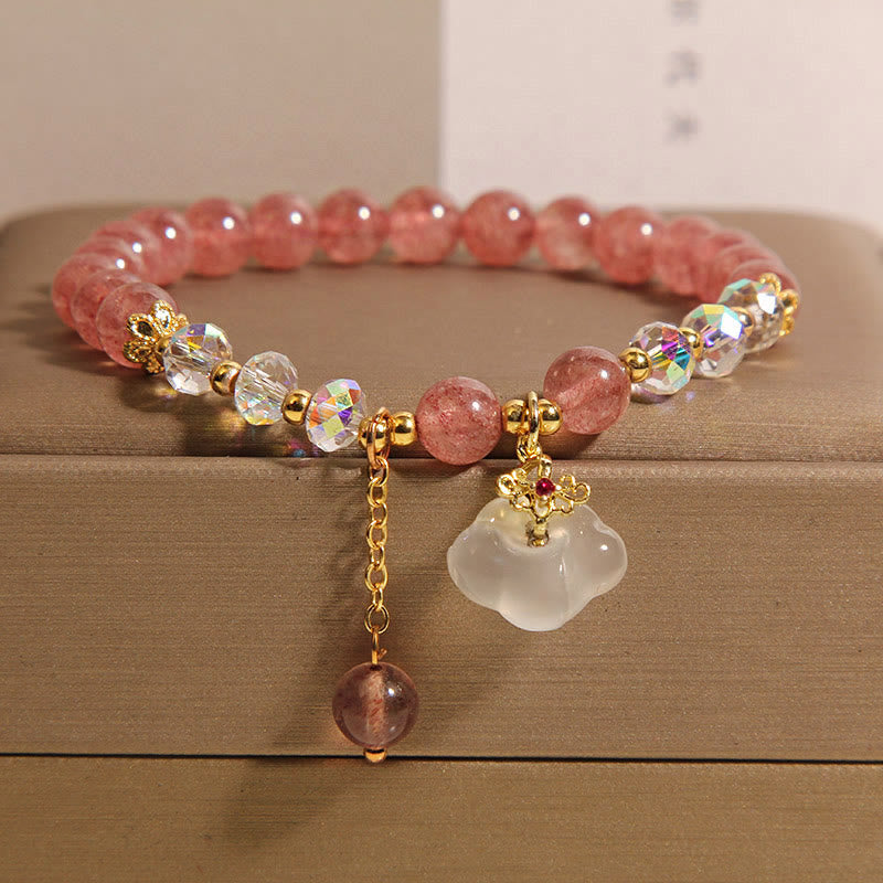 Auspicious Clouds Strawberry Quartz White Agate White Crystal Positive Bracelet
