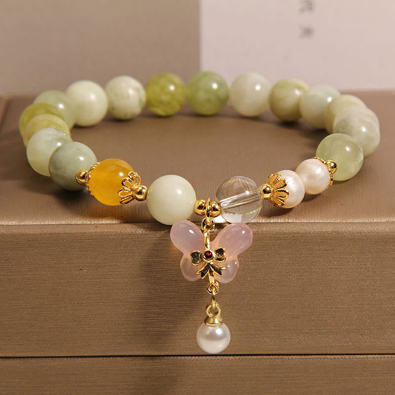 Natural Butterfly Serpentine Jade Yanyuan Agate Luck Bracelet