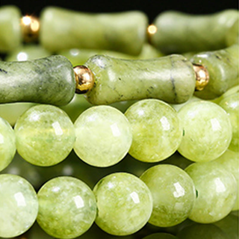 Retro Multilayer Lily of the Valley Bamboo Green Chalcedony Strength Bracelet - Image 12