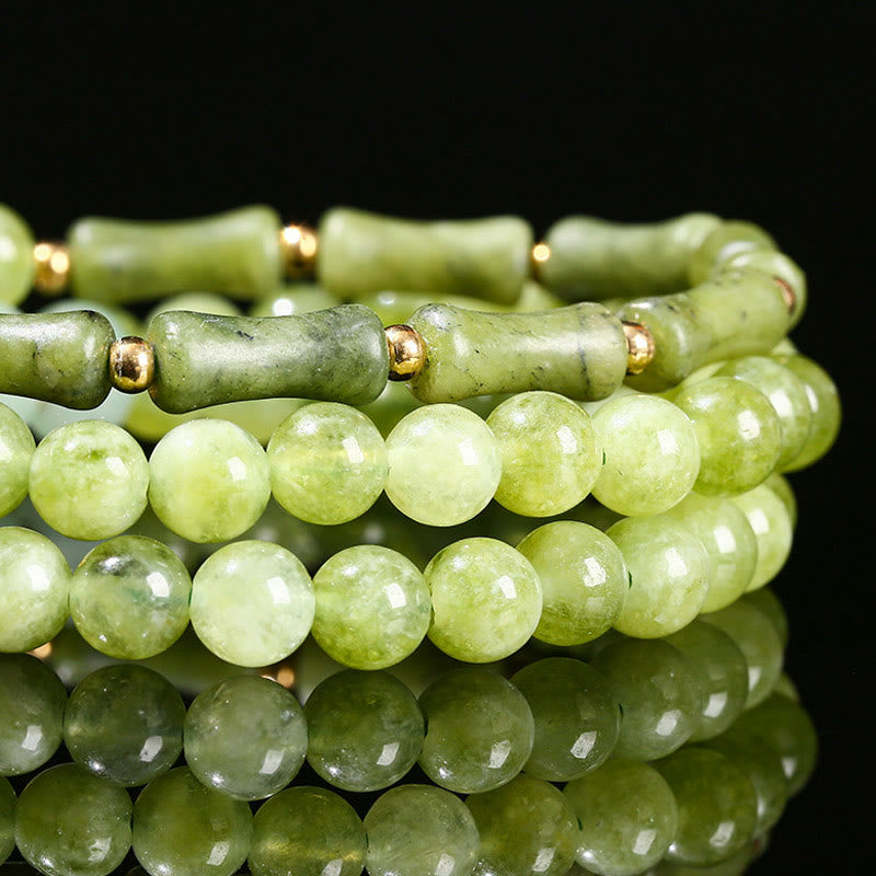 Retro Multilayer Lily of the Valley Bamboo Green Chalcedony Strength Bracelet - Image 11