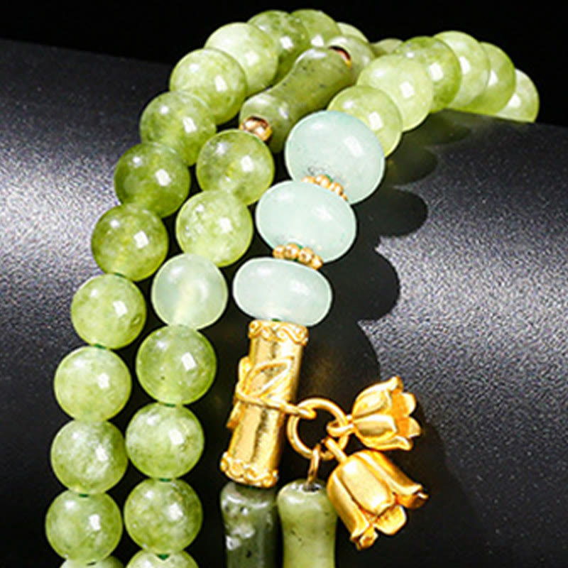 Retro Multilayer Lily of the Valley Bamboo Green Chalcedony Strength Bracelet - Image 13