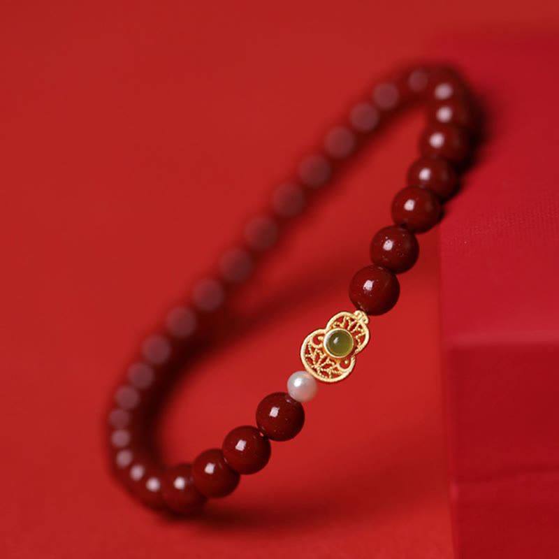 Gourd Pearl Cinnabar Blessing Beads Bracelet
