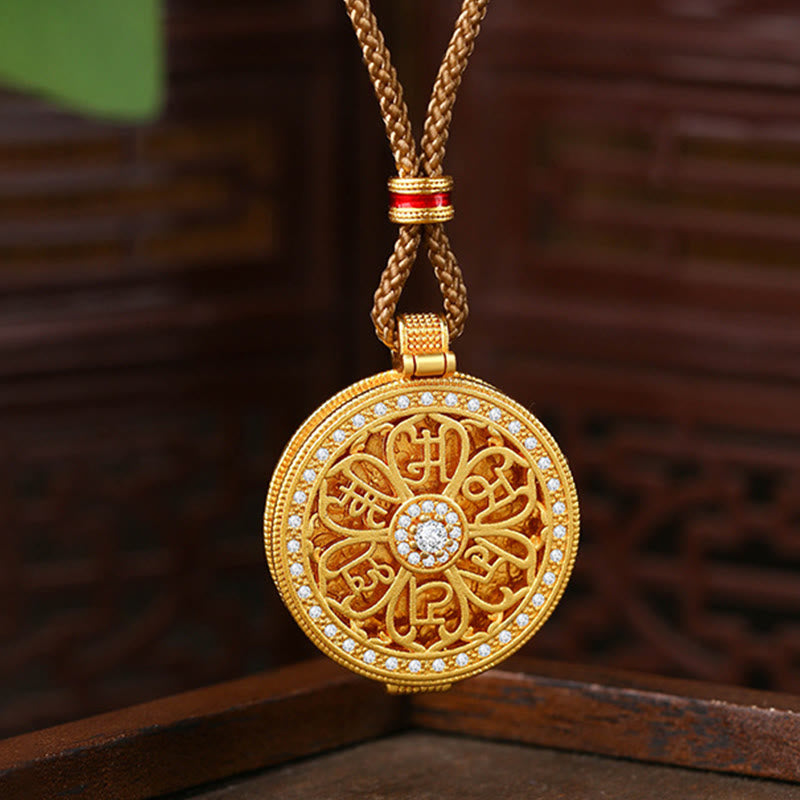 Om Mani Padme Hum Openable Copper Plated Gold Wealth Necklace Pendant