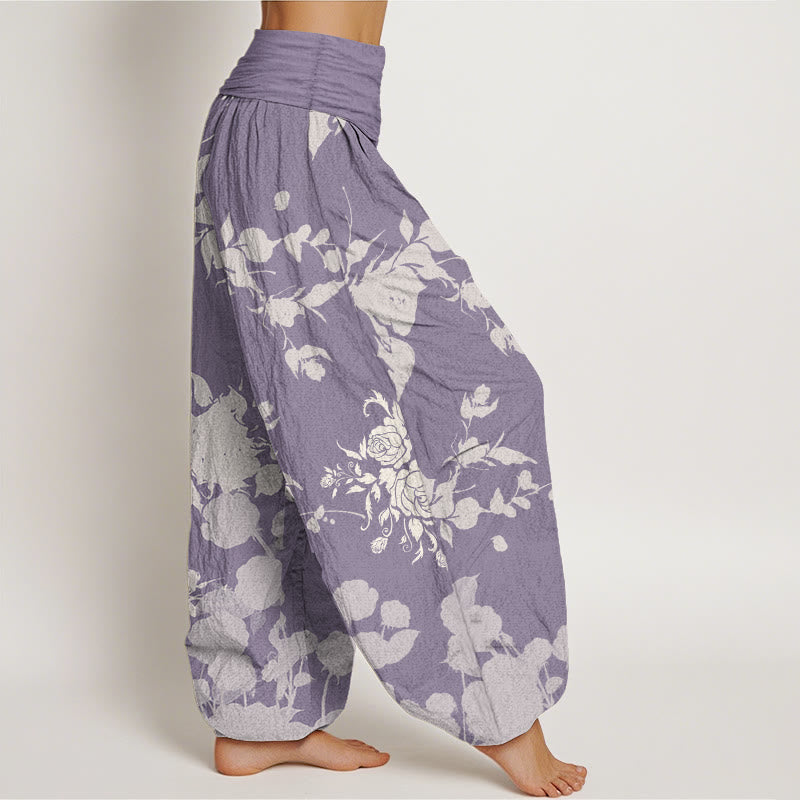 Pure Cotton Blooming Budding Flowers Pattern Women's Elastic Waist Harem Pants - Image 12