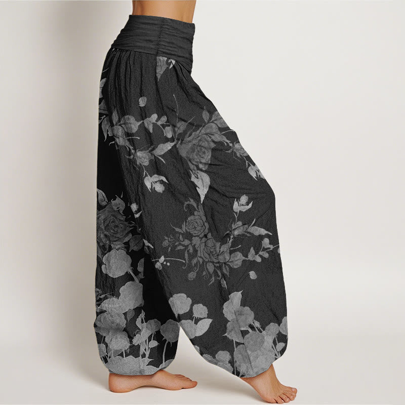 Pure Cotton Blooming Budding Flowers Pattern Women's Elastic Waist Harem Pants - Image 3