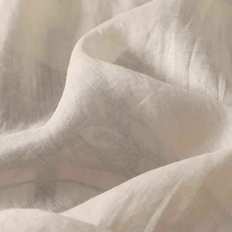 Embroidered V-neck Casual Women's Cotton Linen Half Sleeve T-shirt - Image 4