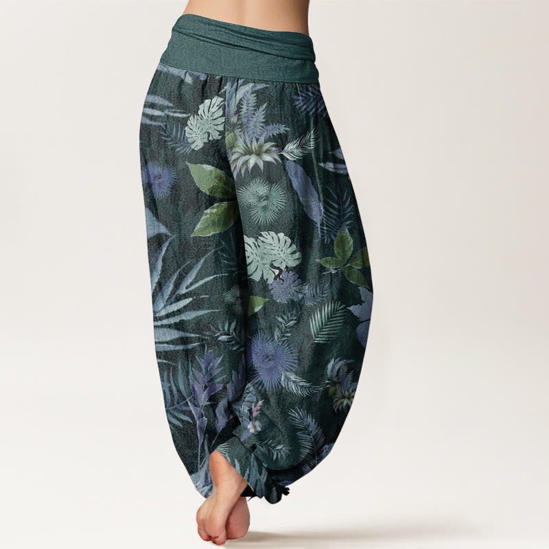 Pure Cotton Colorful Tropical Foliage Women's Elastic Waist Harem Pants - Image 8