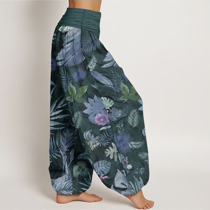 Pure Cotton Colorful Tropical Foliage Women's Elastic Waist Harem Pants - Image 9