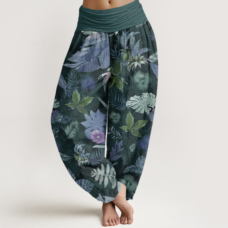 Pure Cotton Colorful Tropical Foliage Women's Elastic Waist Harem Pants - Image 7