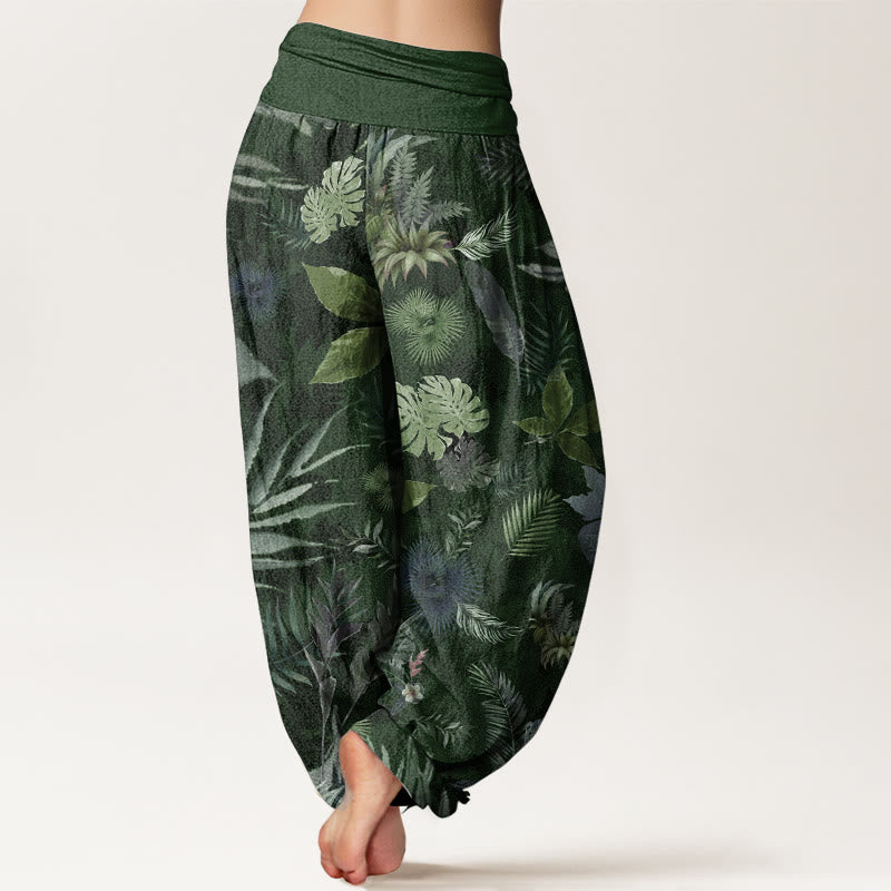 Pure Cotton Colorful Tropical Foliage Women's Elastic Waist Harem Pants - Image 11