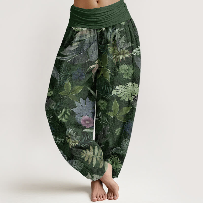 Pure Cotton Colorful Tropical Foliage Women's Elastic Waist Harem Pants - Image 10