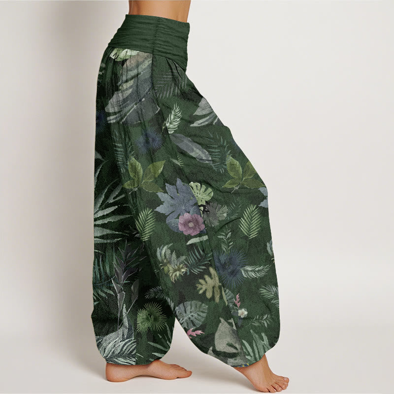Pure Cotton Colorful Tropical Foliage Women's Elastic Waist Harem Pants - Image 12