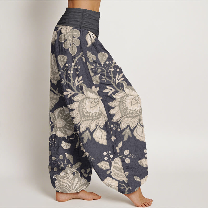 Pure Cotton Casual Peony Women's Elastic Waist Harem Pants - Image 3