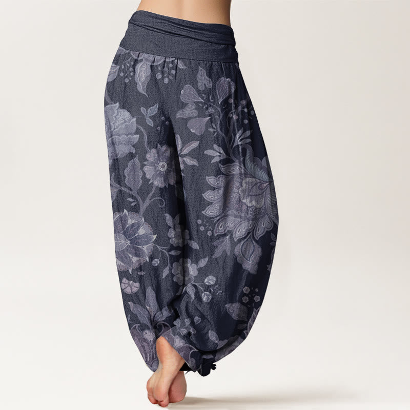 Pure Cotton Casual Peony Women's Elastic Waist Harem Pants - Image 8