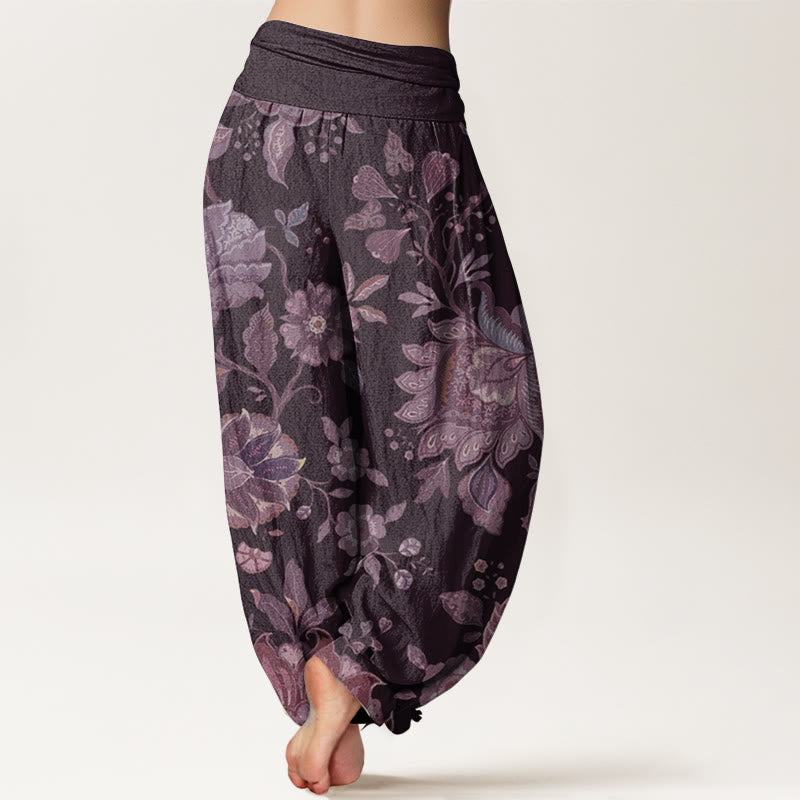 Pure Cotton Casual Peony Women's Elastic Waist Harem Pants - Image 11