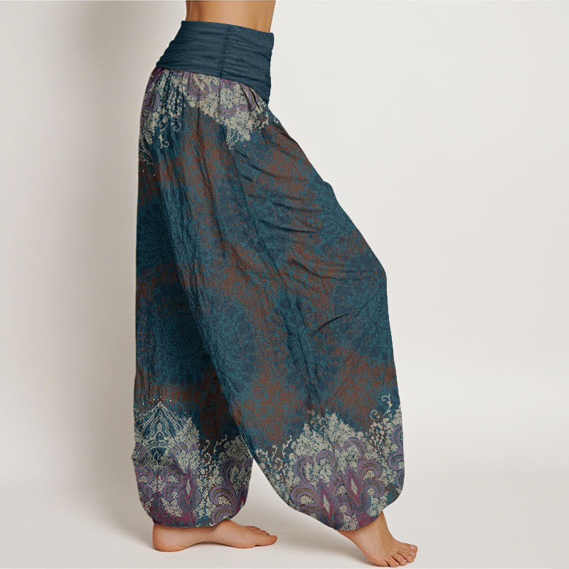 Pure Cotton Casual Lycoris Radiata Mandala Pattern Women's Elastic Waist Harem Pants - Image 3