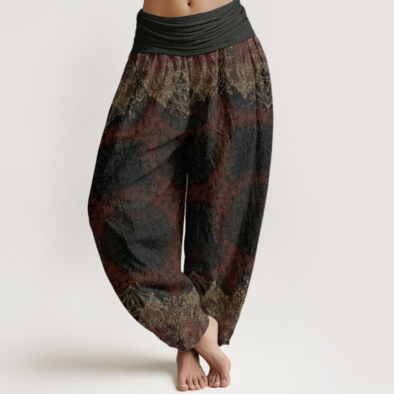 Pure Cotton Casual Lycoris Radiata Mandala Pattern Women's Elastic Waist Harem Pants - Image 7