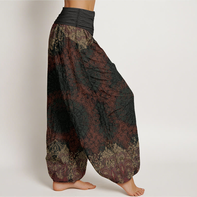 Pure Cotton Casual Lycoris Radiata Mandala Pattern Women's Elastic Waist Harem Pants - Image 9
