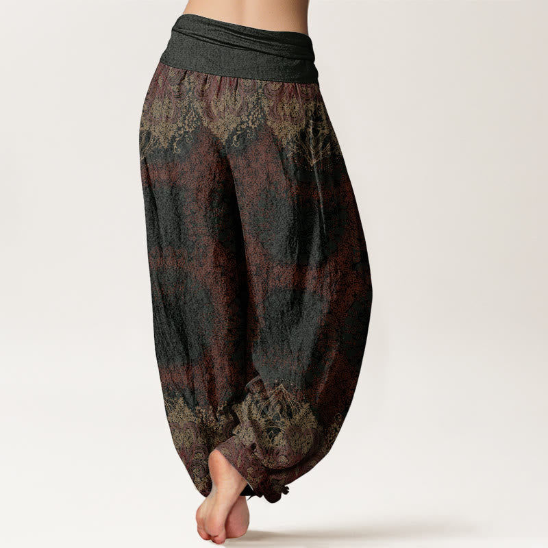 Pure Cotton Casual Lycoris Radiata Mandala Pattern Women's Elastic Waist Harem Pants - Image 8