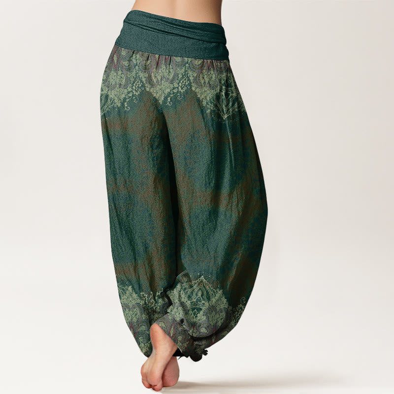 Pure Cotton Casual Lycoris Radiata Mandala Pattern Women's Elastic Waist Harem Pants - Image 11