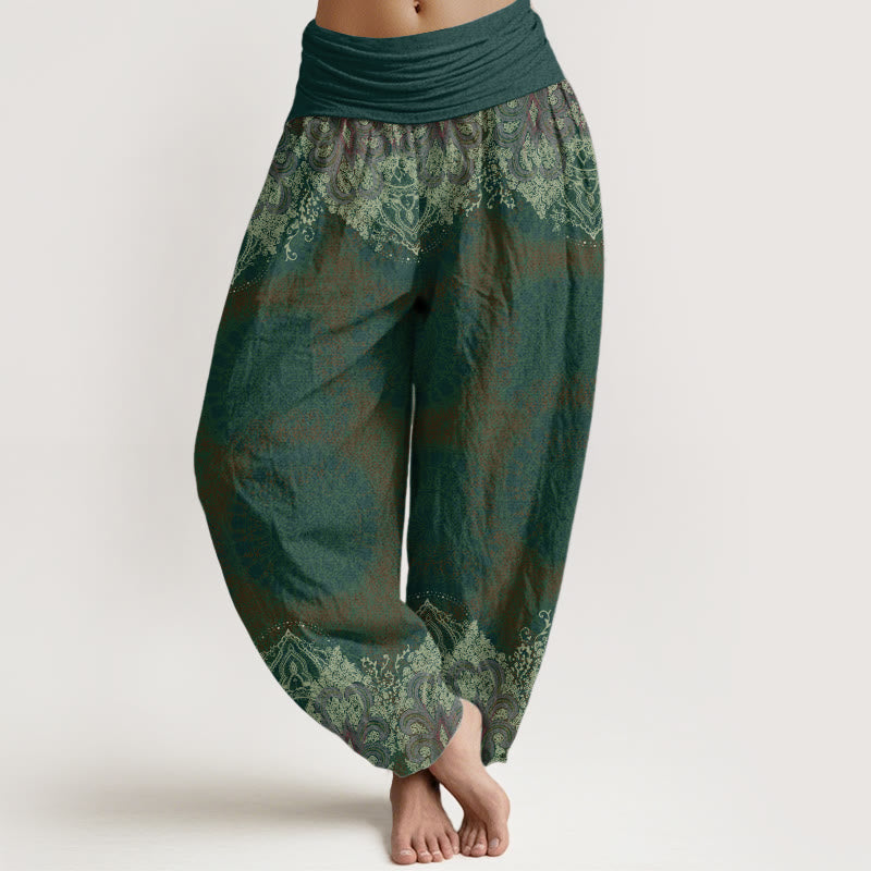 Pure Cotton Casual Lycoris Radiata Mandala Pattern Women's Elastic Waist Harem Pants - Image 10