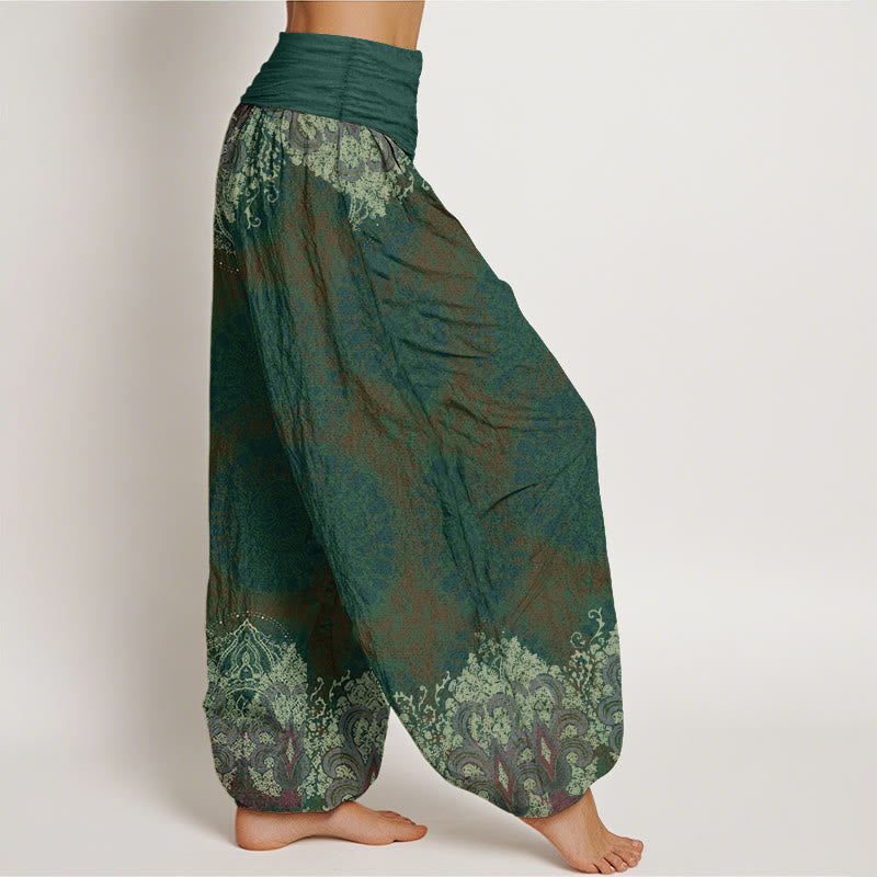 Pure Cotton Casual Lycoris Radiata Mandala Pattern Women's Elastic Waist Harem Pants - Image 12