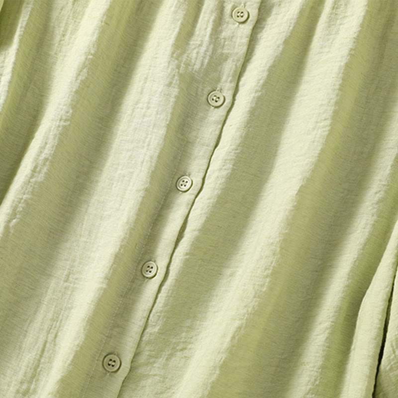 Embroidery Design Cotton Button Women's Crew Neck Shirt - Image 8