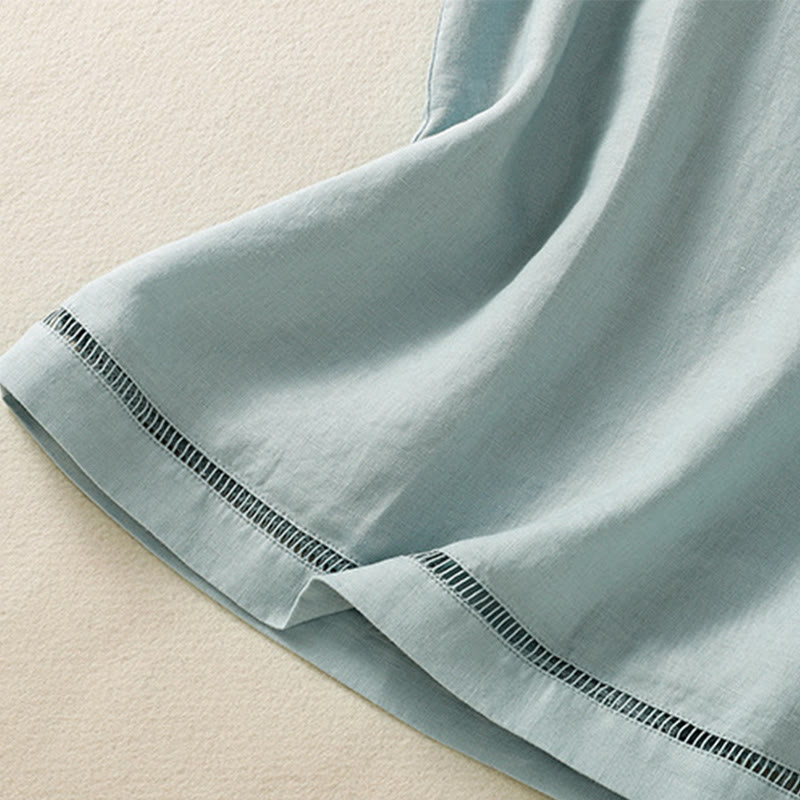 Simple Crew Neck Button Design Women's Cotton Sleeveless Vest - Image 13