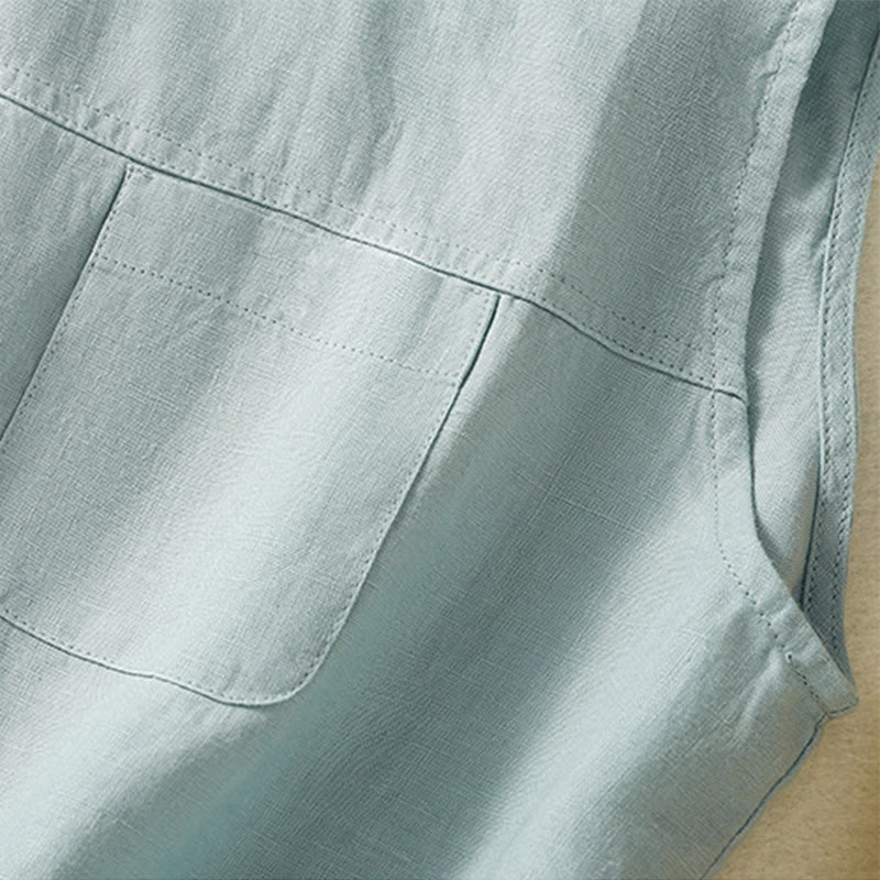 Simple Crew Neck Button Design Women's Cotton Sleeveless Vest - Image 14