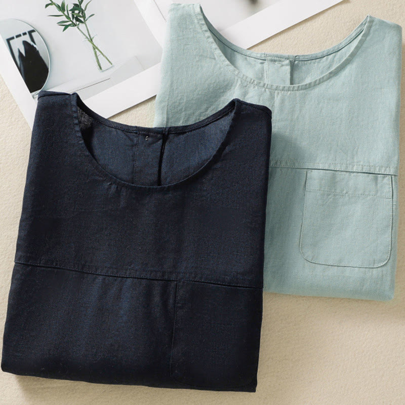 Simple Crew Neck Button Design Women's Cotton Sleeveless Vest - Image 17